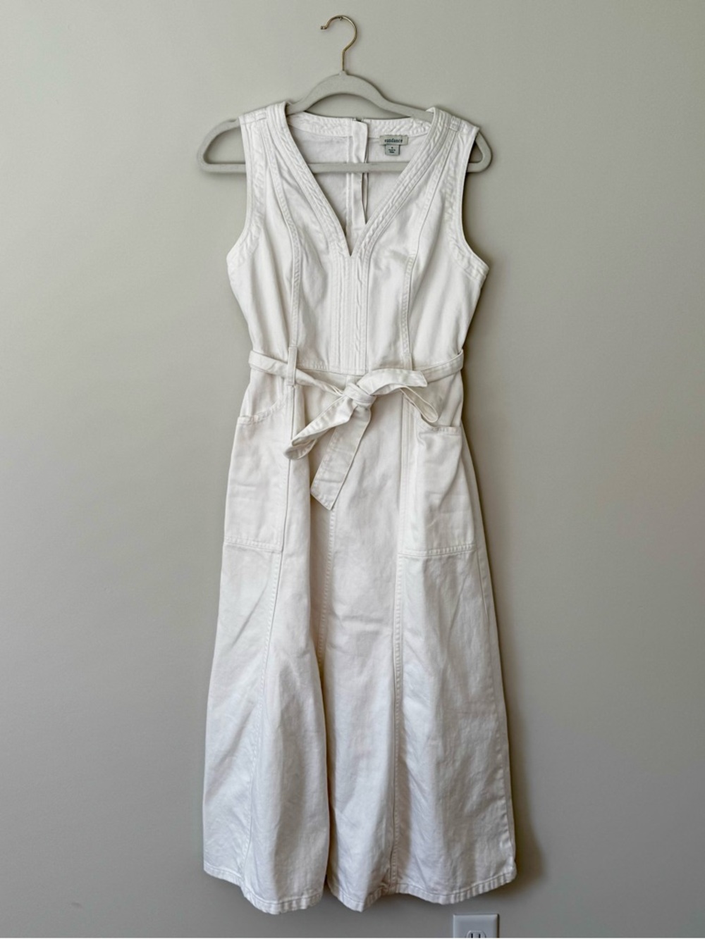 Sundance Poppy Belted Denim Midi Dress, White – Size 8 (Medium) - Picture 2 of 8